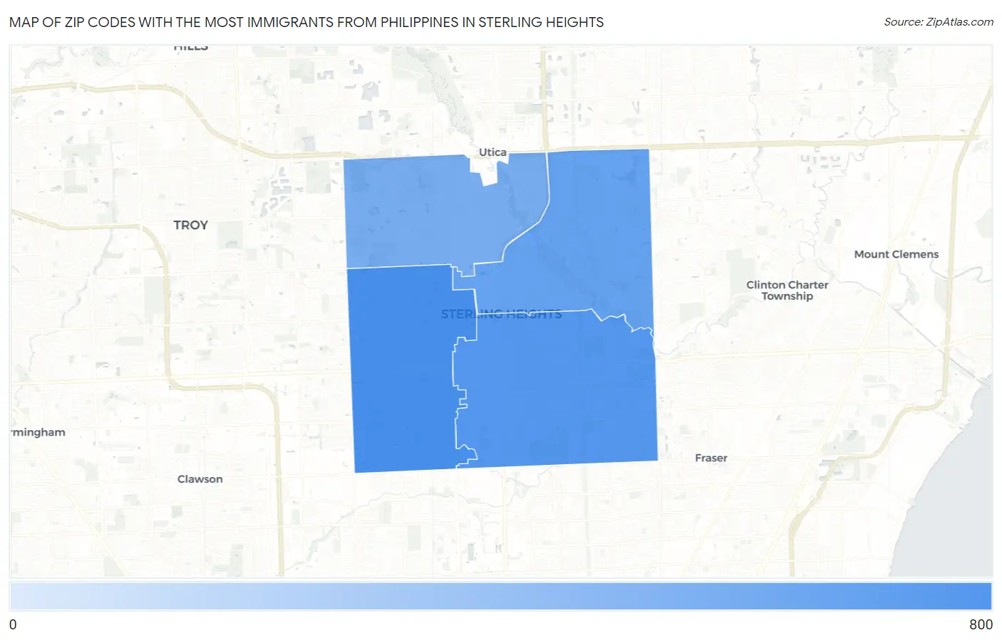 Zip Codes with the Most Immigrants from Philippines in Sterling Heights Map