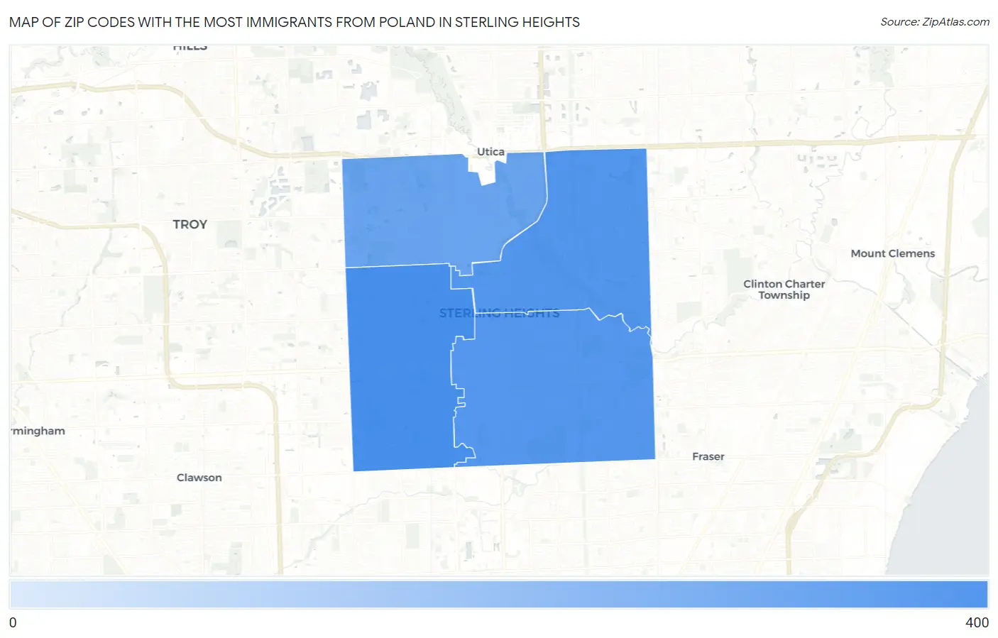 Zip Codes with the Most Immigrants from Poland in Sterling Heights Map
