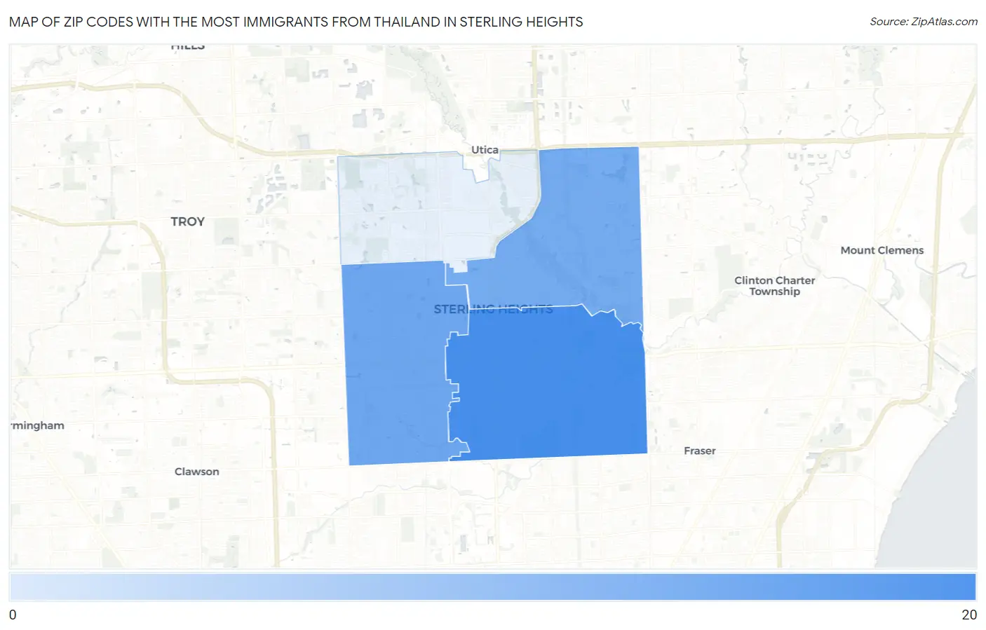 Zip Codes with the Most Immigrants from Thailand in Sterling Heights Map