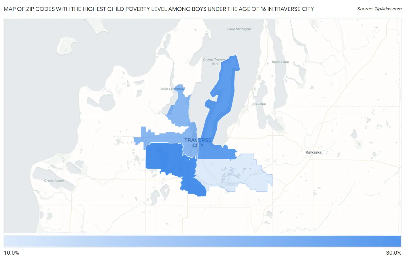 Zip Codes with the Highest Child Poverty Level Among Boys Under the Age of 16 in Traverse City Map