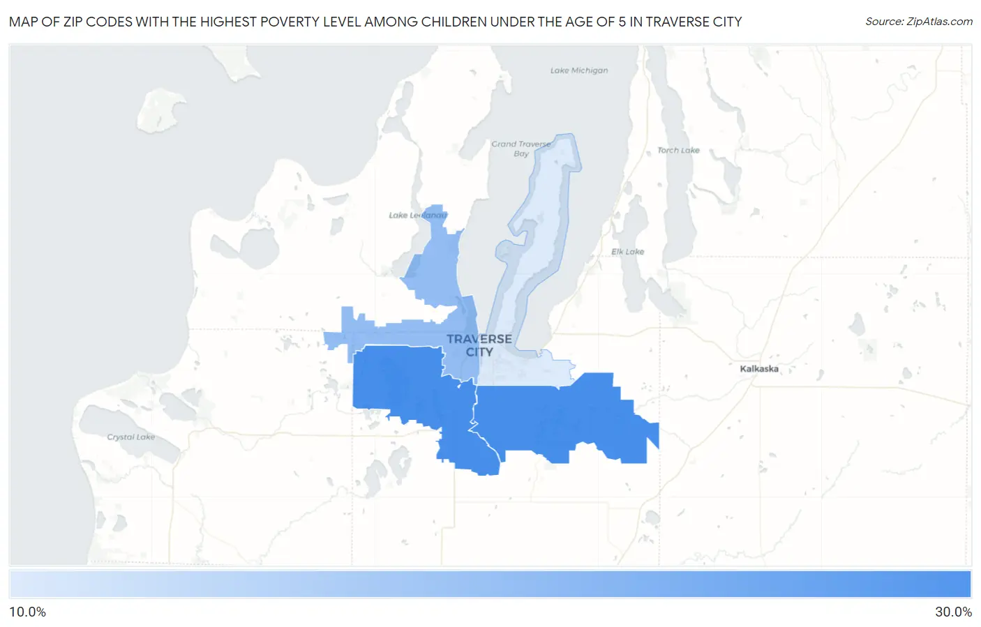 Zip Codes with the Highest Poverty Level Among Children Under the Age of 5 in Traverse City Map