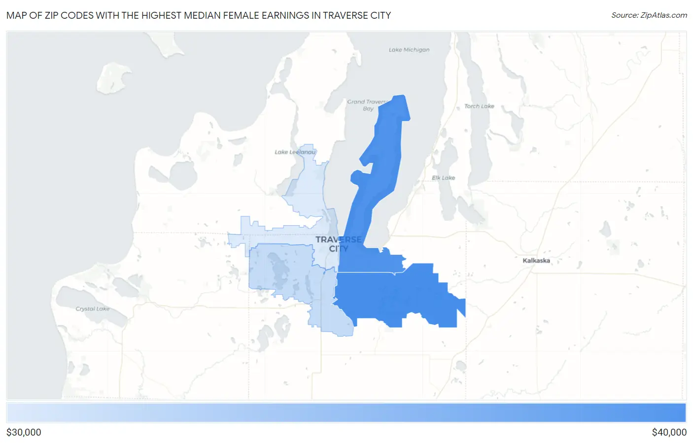 Zip Codes with the Highest Median Female Earnings in Traverse City Map