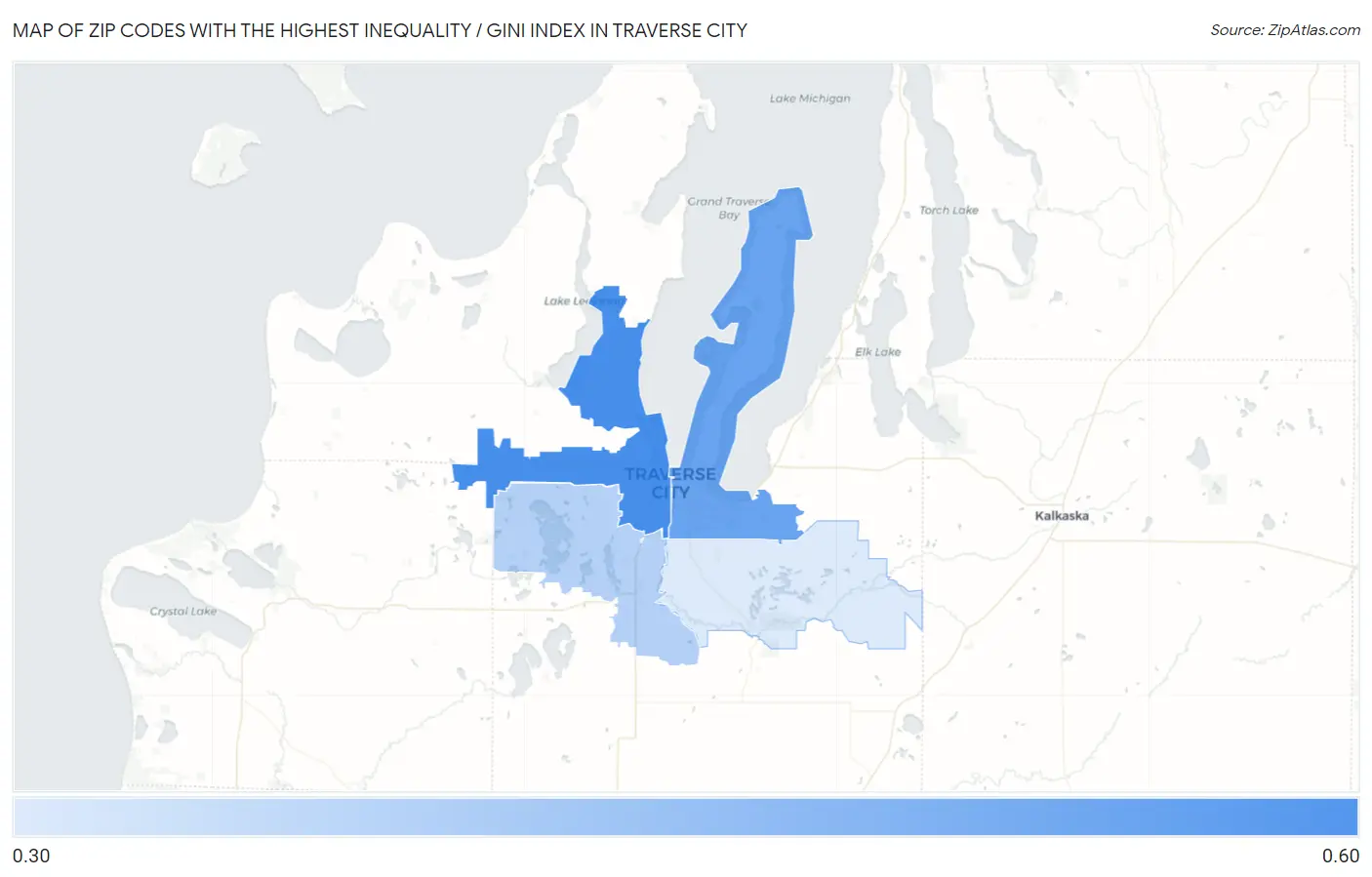 Zip Codes with the Highest Inequality / Gini Index in Traverse City Map