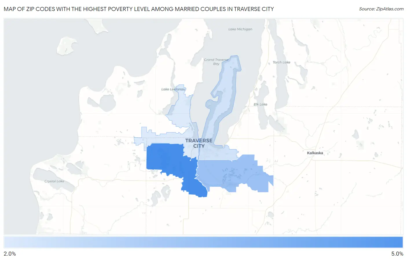 Zip Codes with the Highest Poverty Level Among Married Couples in Traverse City Map