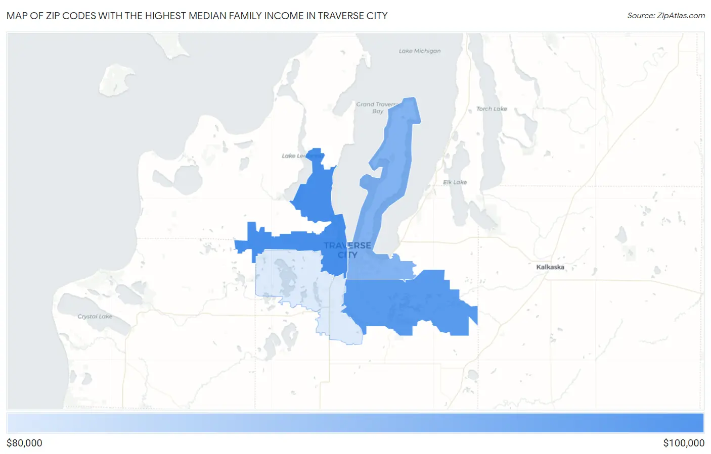 Zip Codes with the Highest Median Family Income in Traverse City Map