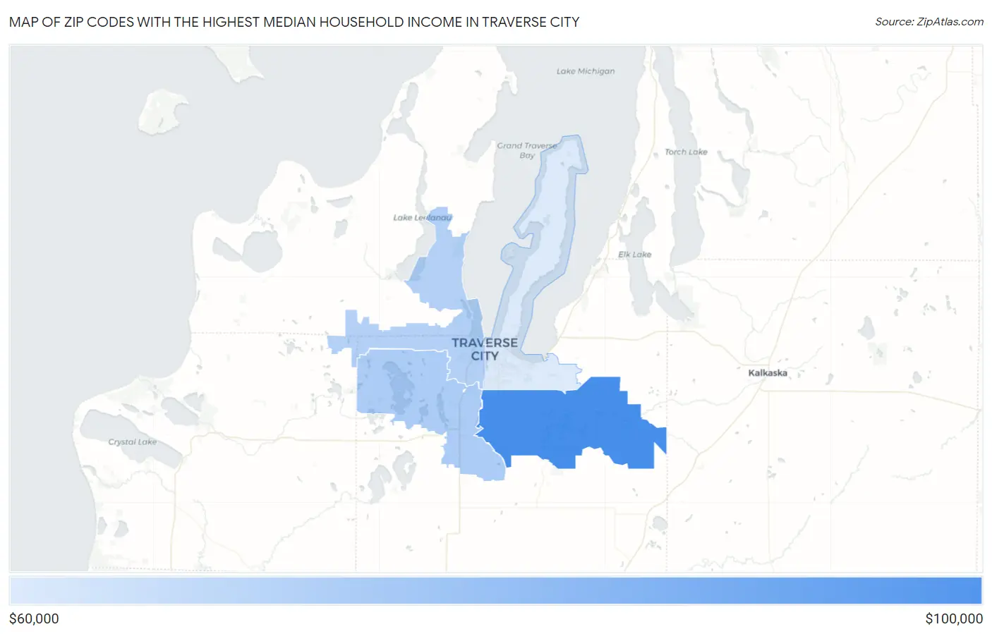 Zip Codes with the Highest Median Household Income in Traverse City Map