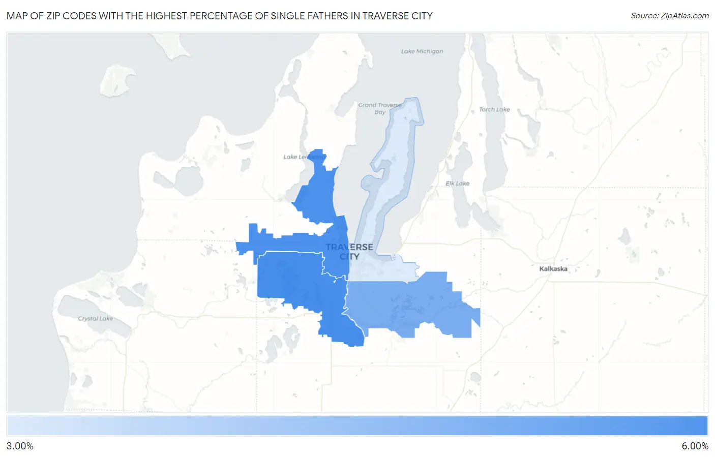 Zip Codes with the Highest Percentage of Single Fathers in Traverse City Map