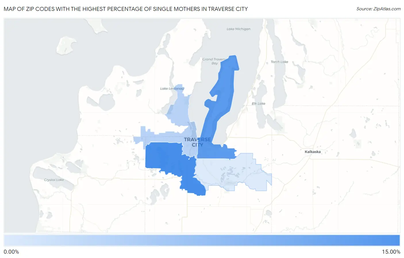 Zip Codes with the Highest Percentage of Single Mothers in Traverse City Map