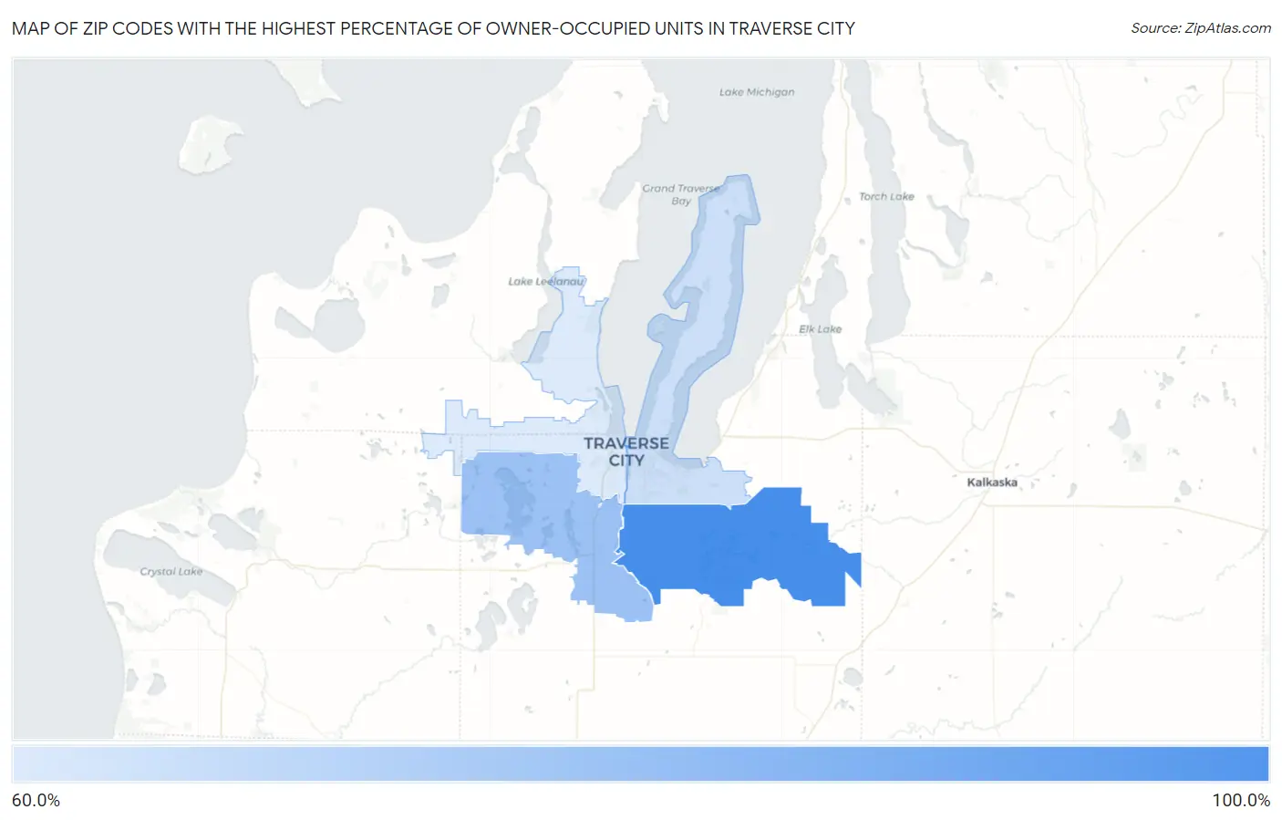 Zip Codes with the Highest Percentage of Owner-Occupied Units in Traverse City Map