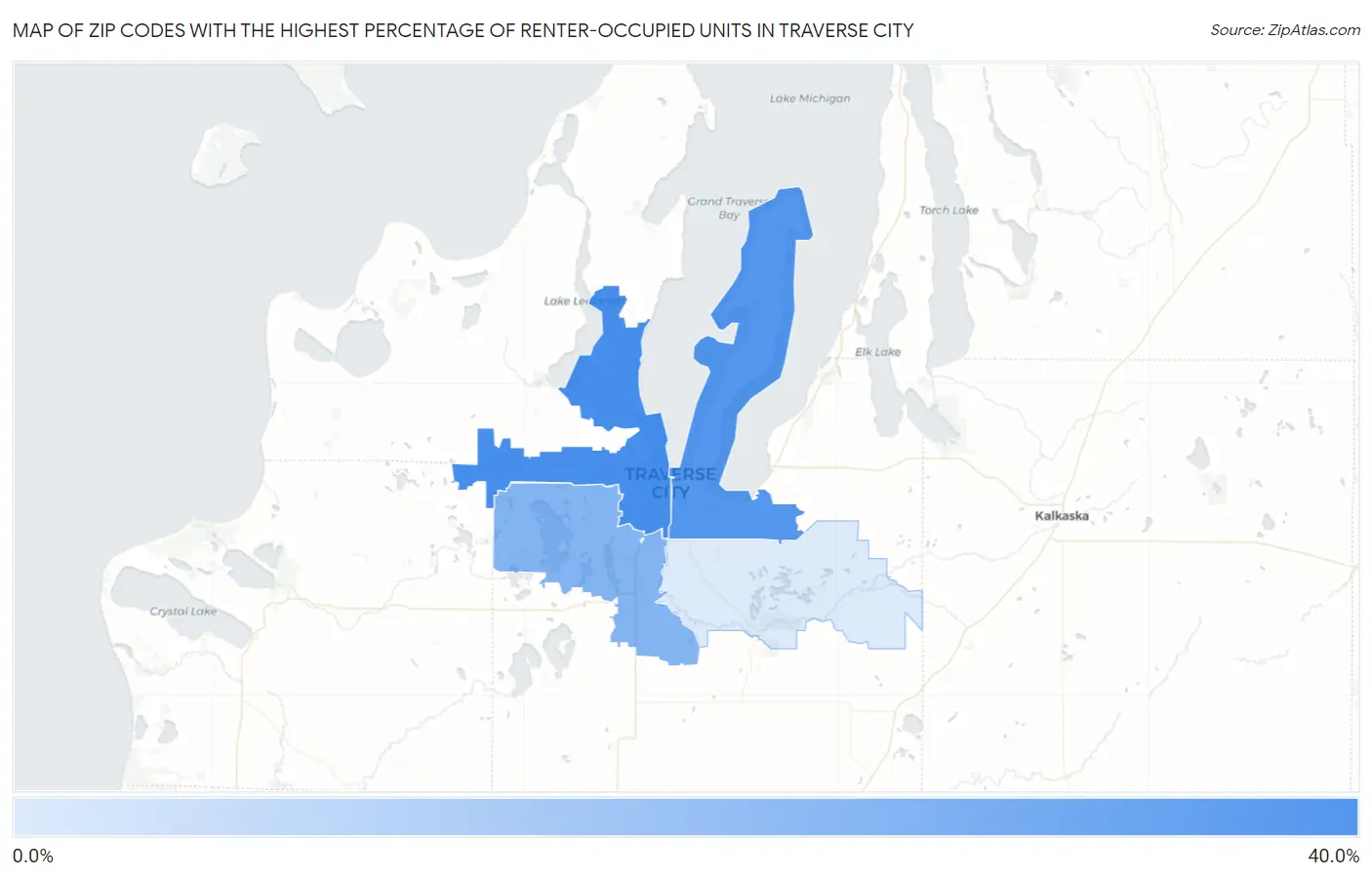 Zip Codes with the Highest Percentage of Renter-Occupied Units in Traverse City Map