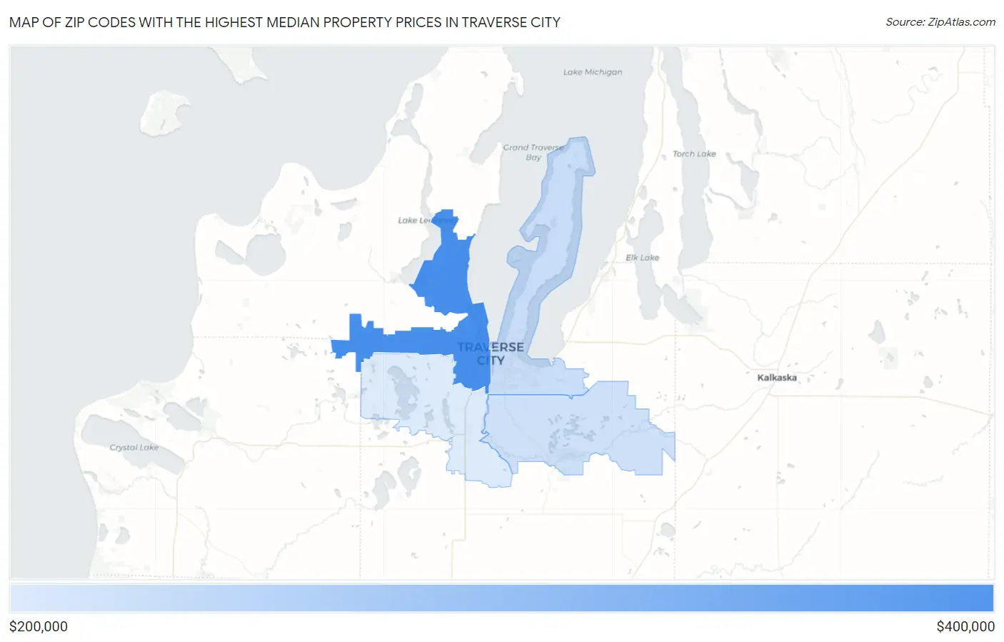 Zip Codes with the Highest Median Property Prices in Traverse City Map