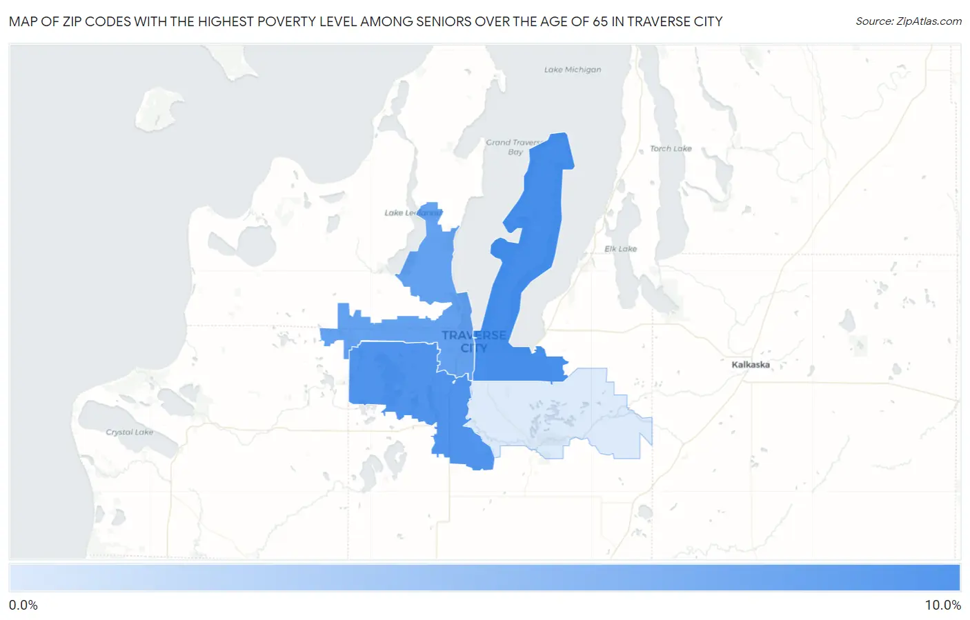 Zip Codes with the Highest Poverty Level Among Seniors Over the Age of 65 in Traverse City Map