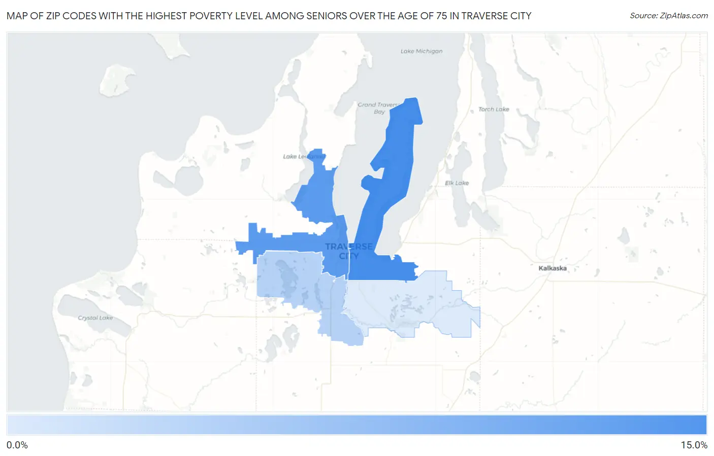 Zip Codes with the Highest Poverty Level Among Seniors Over the Age of 75 in Traverse City Map