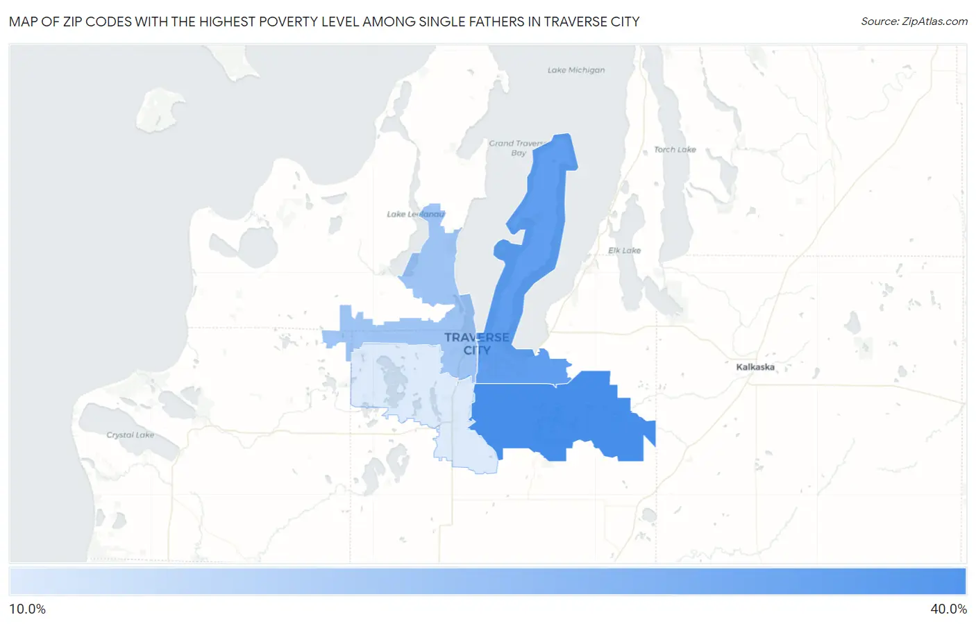 Zip Codes with the Highest Poverty Level Among Single Fathers in Traverse City Map