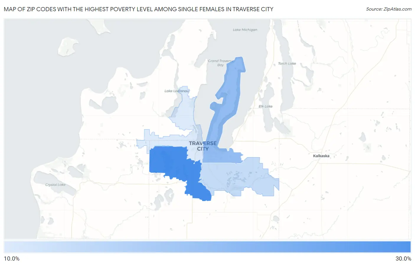 Zip Codes with the Highest Poverty Level Among Single Females in Traverse City Map