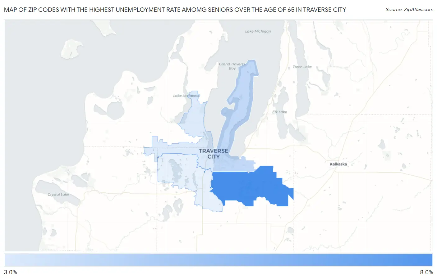 Zip Codes with the Highest Unemployment Rate Amomg Seniors Over the Age of 65 in Traverse City Map