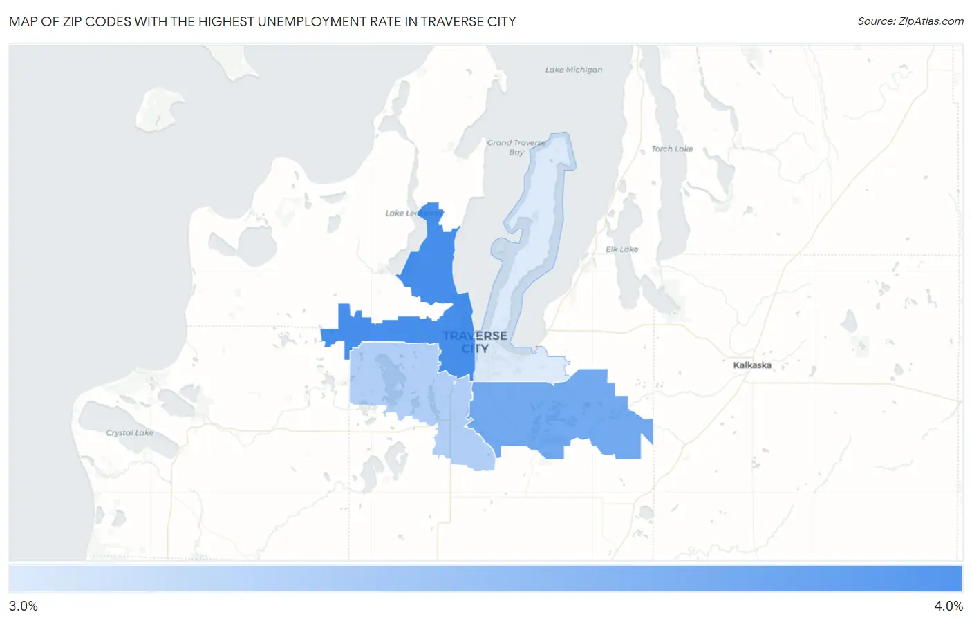Zip Codes with the Highest Unemployment Rate in Traverse City Map