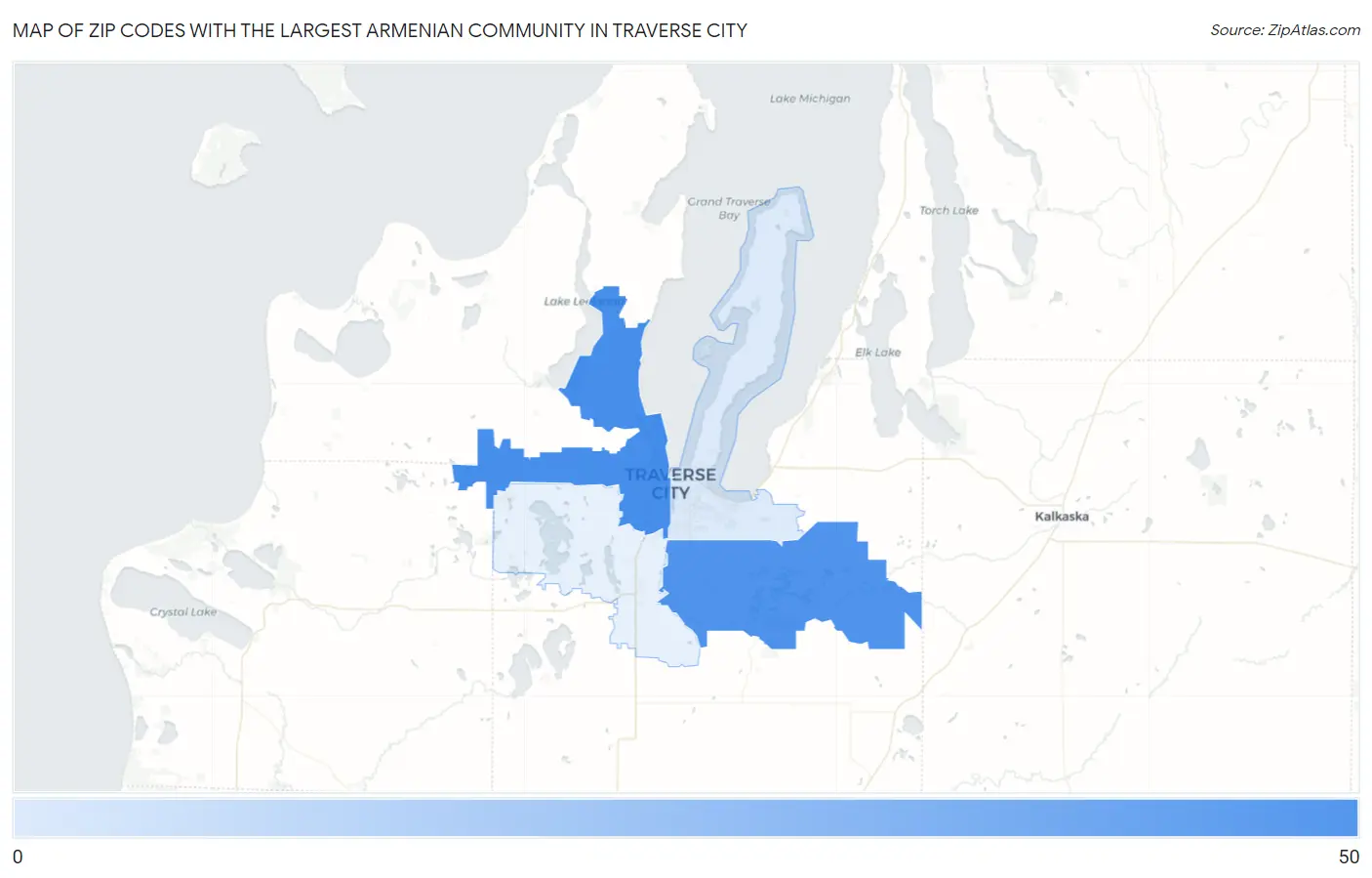 Zip Codes with the Largest Armenian Community in Traverse City Map