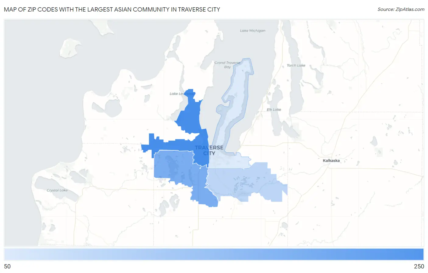 Zip Codes with the Largest Asian Community in Traverse City Map