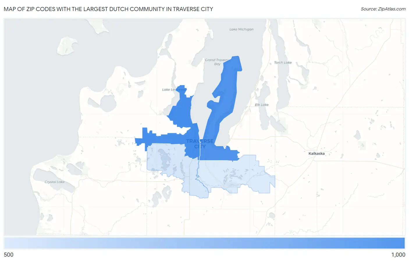 Zip Codes with the Largest Dutch Community in Traverse City Map