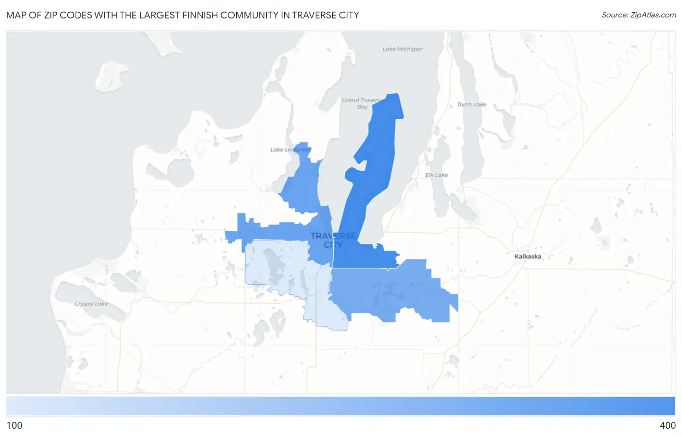 Zip Codes with the Largest Finnish Community in Traverse City Map