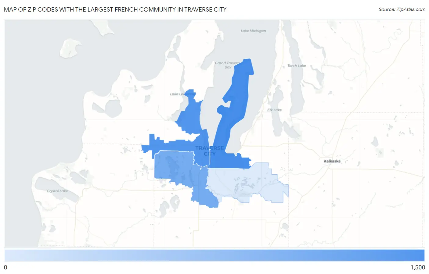 Zip Codes with the Largest French Community in Traverse City Map