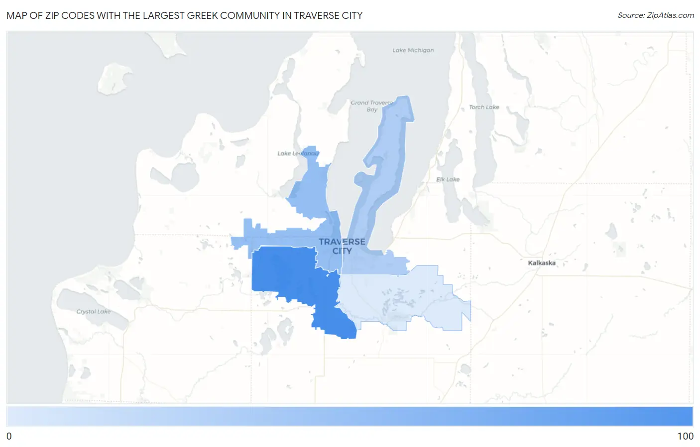Zip Codes with the Largest Greek Community in Traverse City Map