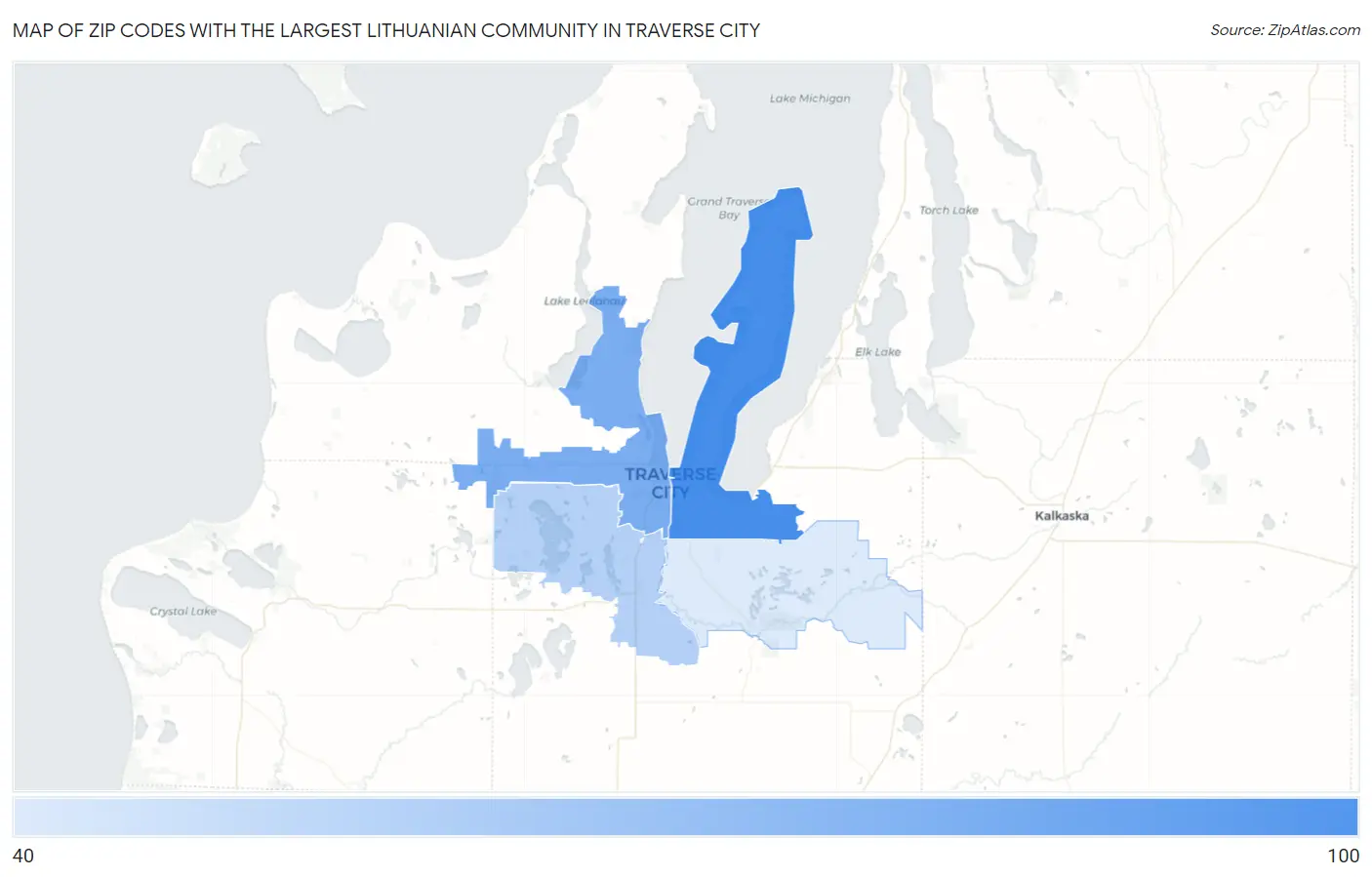 Zip Codes with the Largest Lithuanian Community in Traverse City Map