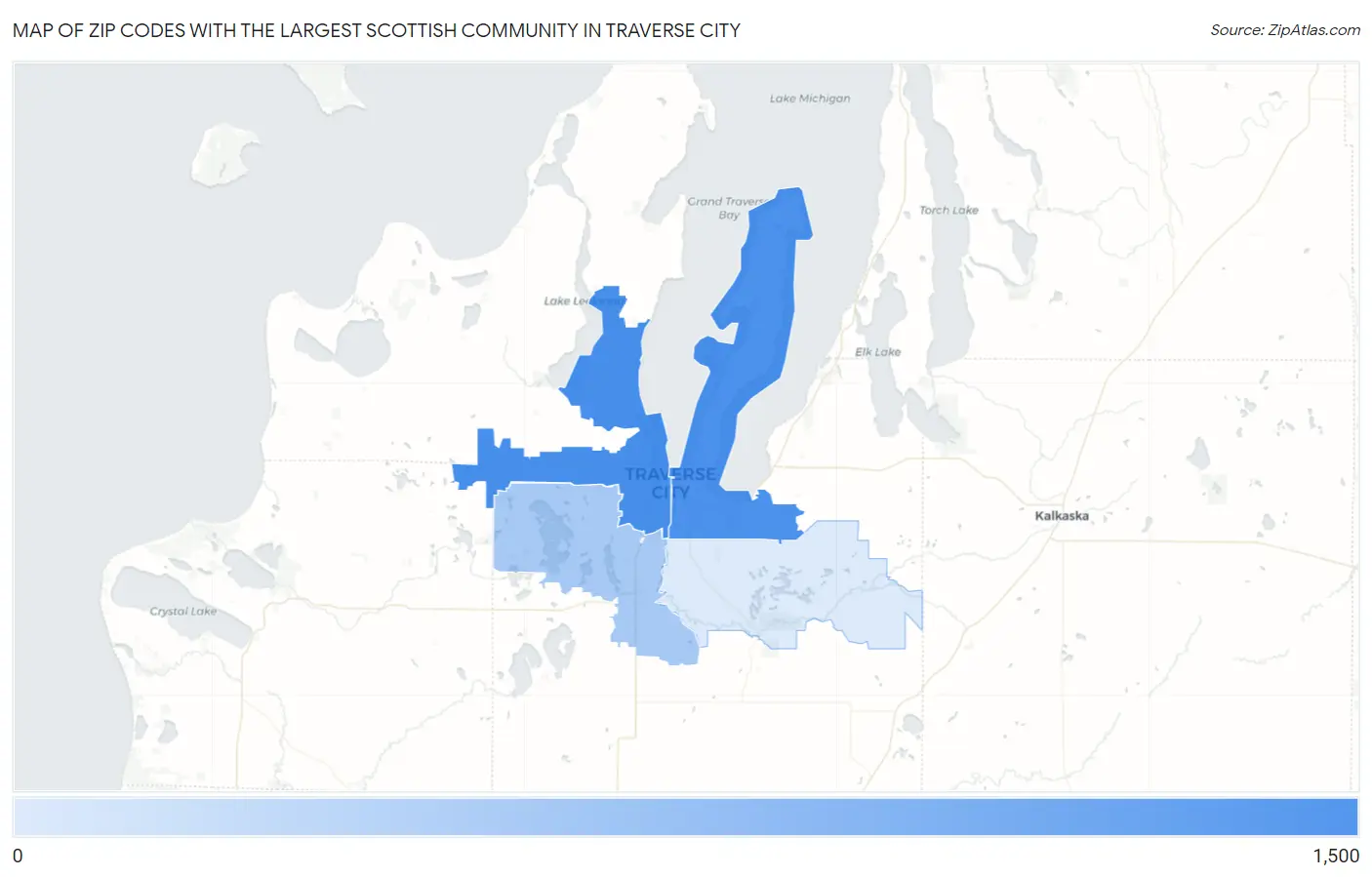 Zip Codes with the Largest Scottish Community in Traverse City Map