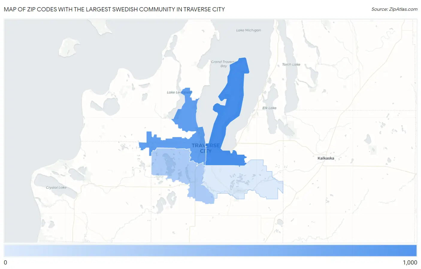 Zip Codes with the Largest Swedish Community in Traverse City Map