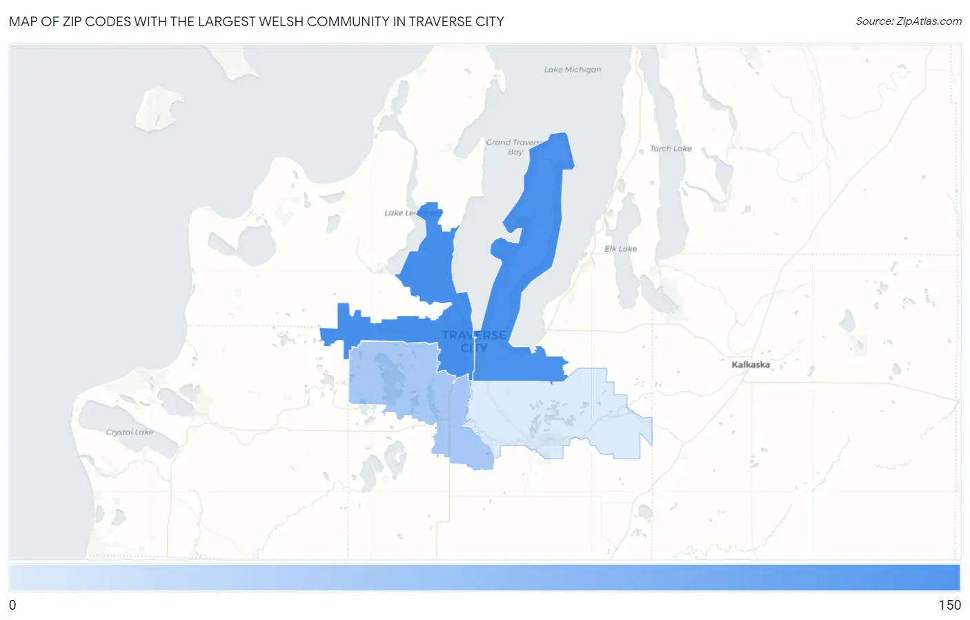 Zip Codes with the Largest Welsh Community in Traverse City Map