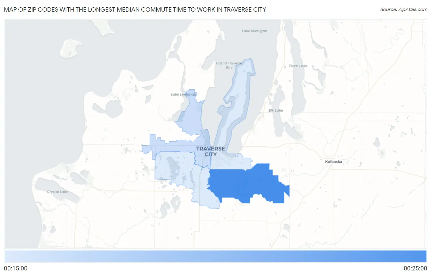 Zip Codes with the Longest Median Commute Time to Work in Traverse City Map