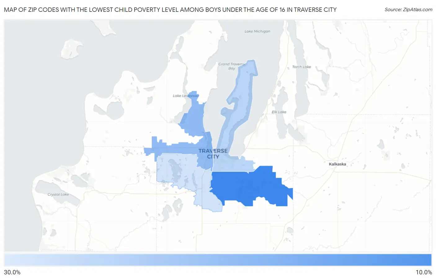 Zip Codes with the Lowest Child Poverty Level Among Boys Under the Age of 16 in Traverse City Map
