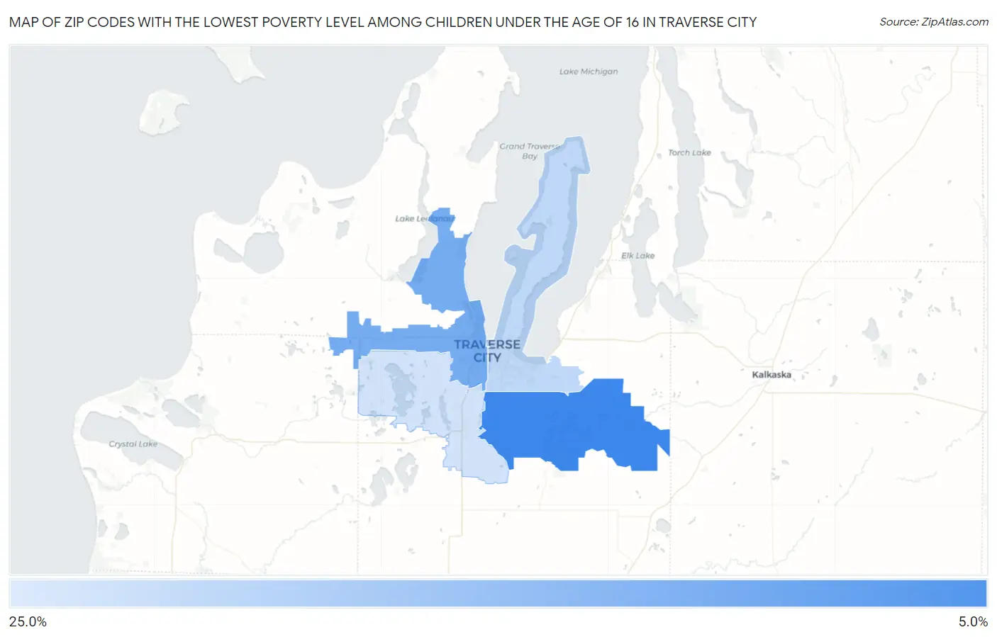 Zip Codes with the Lowest Poverty Level Among Children Under the Age of 16 in Traverse City Map