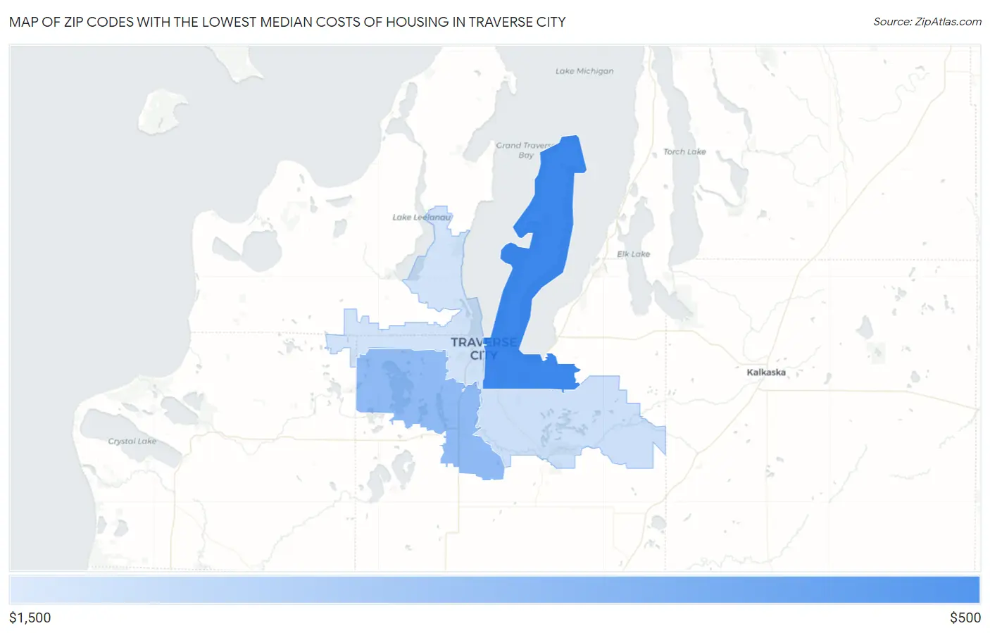 Zip Codes with the Lowest Median Costs of Housing in Traverse City Map