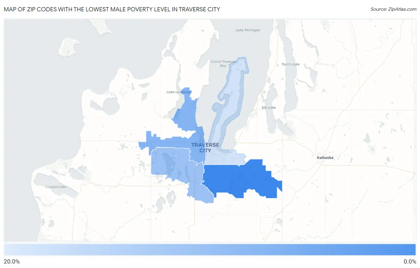 Zip Codes with the Lowest Male Poverty Level in Traverse City Map