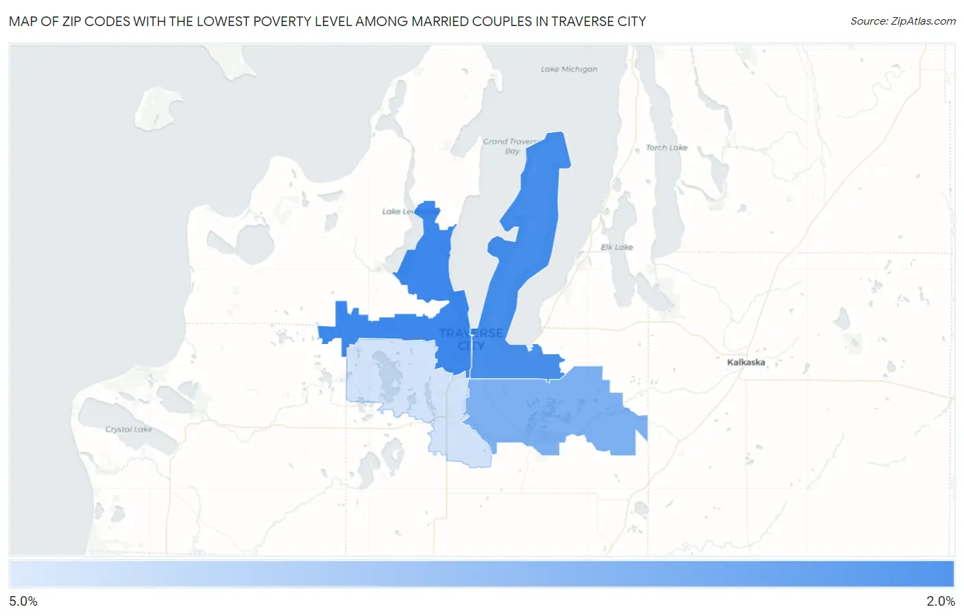 Zip Codes with the Lowest Poverty Level Among Married Couples in Traverse City Map