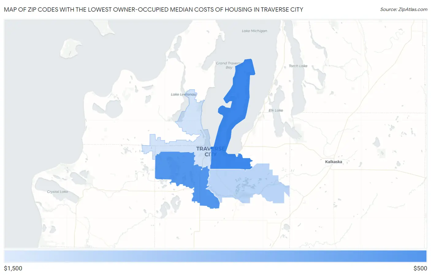 Zip Codes with the Lowest Owner-Occupied Median Costs of Housing in Traverse City Map