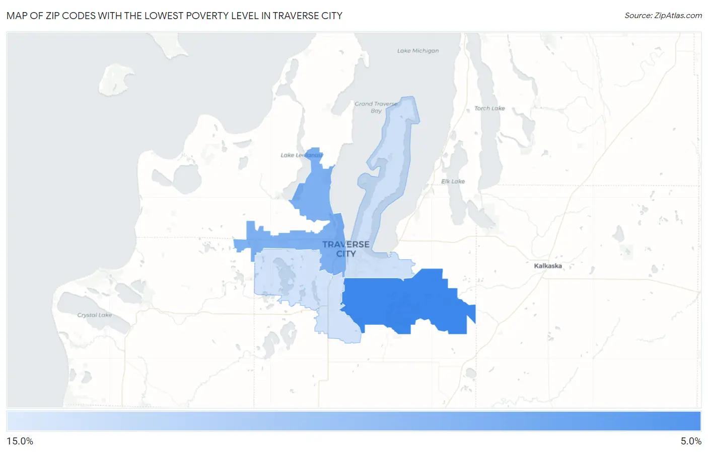 Zip Codes with the Lowest Poverty Level in Traverse City Map
