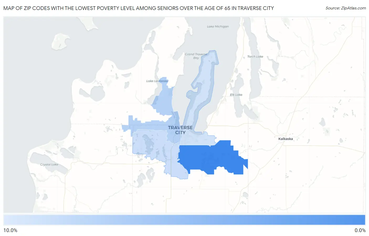 Zip Codes with the Lowest Poverty Level Among Seniors Over the Age of 65 in Traverse City Map