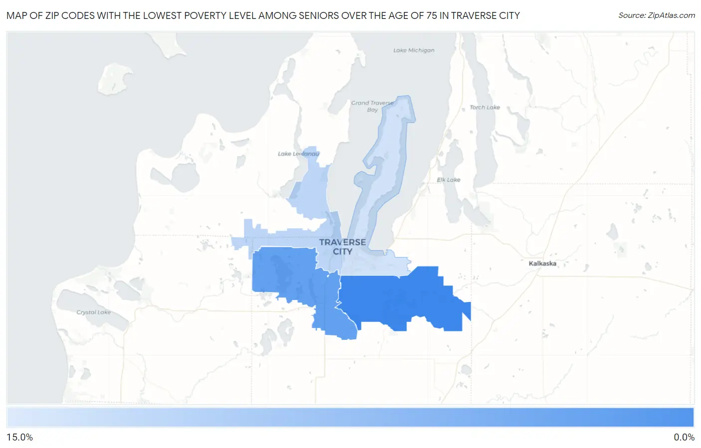 Zip Codes with the Lowest Poverty Level Among Seniors Over the Age of 75 in Traverse City Map