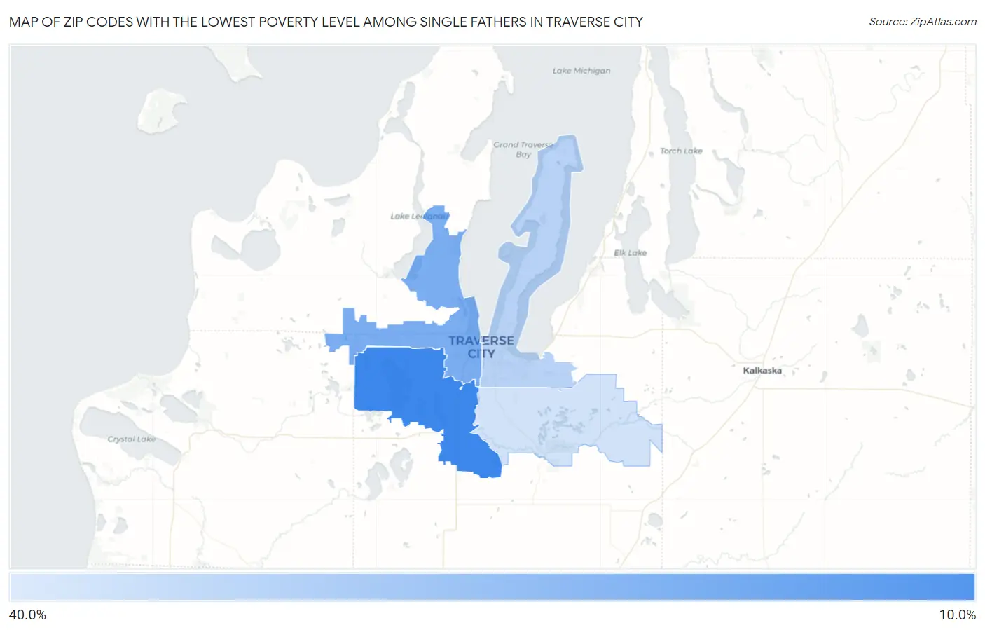Zip Codes with the Lowest Poverty Level Among Single Fathers in Traverse City Map