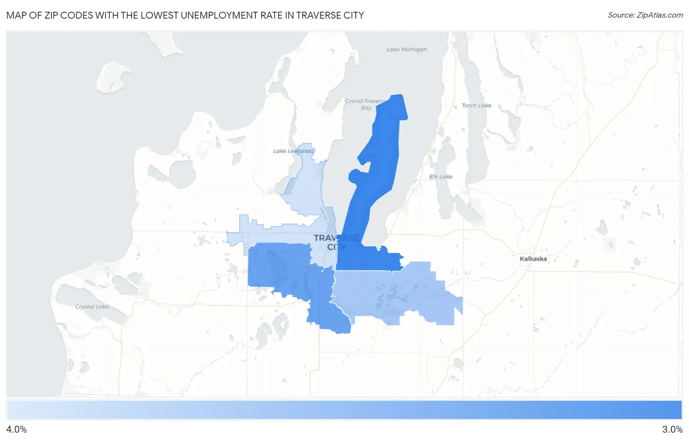 Zip Codes with the Lowest Unemployment Rate in Traverse City Map