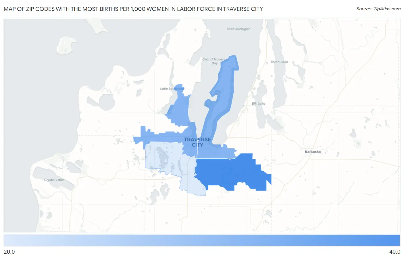 Zip Codes with the Most Births per 1,000 Women in Labor Force in Traverse City Map
