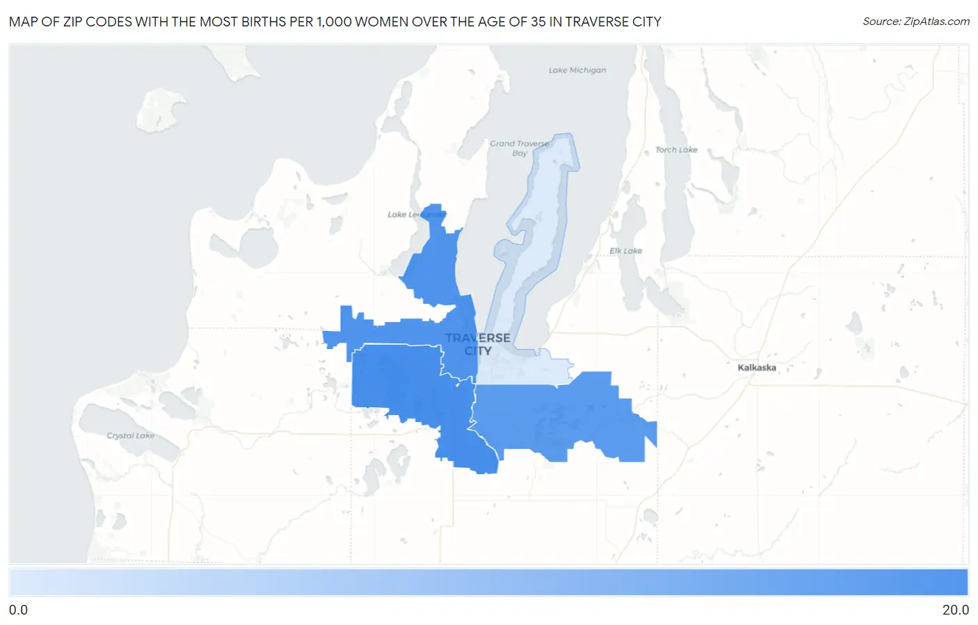 Zip Codes with the Most Births per 1,000 Women Over the Age of 35 in Traverse City Map