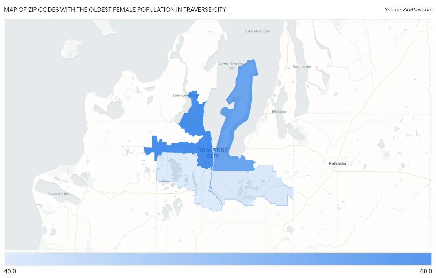 Zip Codes with the Oldest Female Population in Traverse City Map