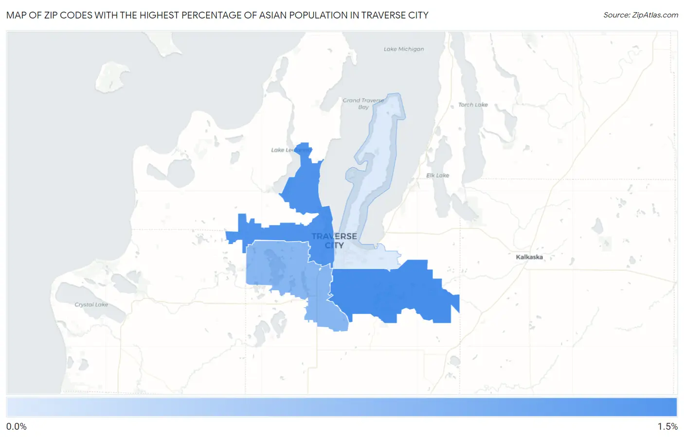 Zip Codes with the Highest Percentage of Asian Population in Traverse City Map