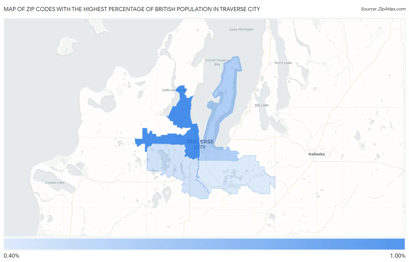 Zip Codes with the Highest Percentage of British Population in Traverse City Map