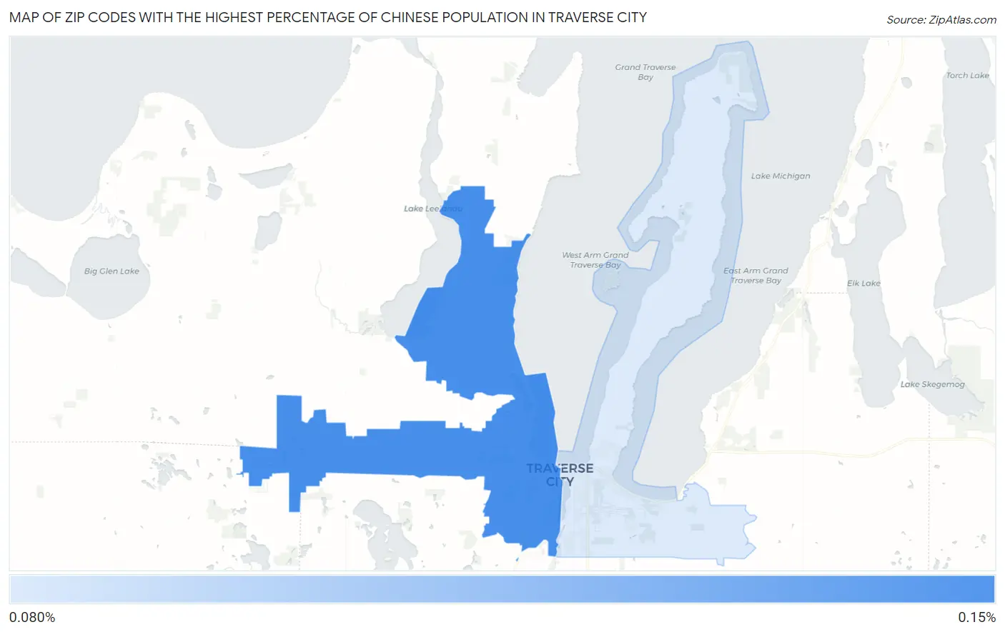 Zip Codes with the Highest Percentage of Chinese Population in Traverse City Map