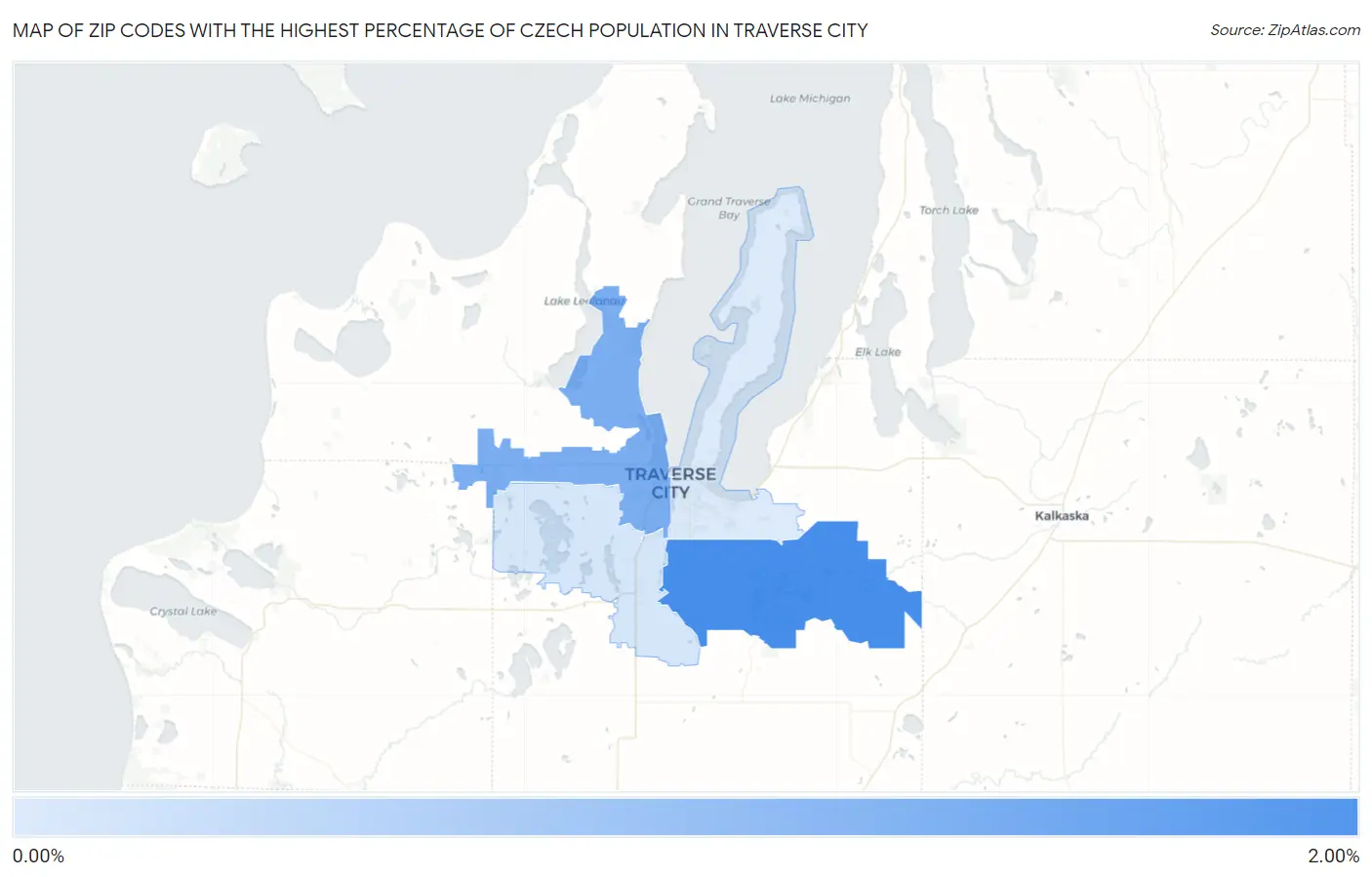 Zip Codes with the Highest Percentage of Czech Population in Traverse City Map